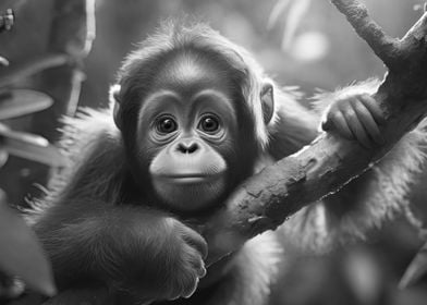 Orangutan Baby In Jungle