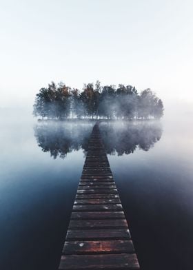 Wooden bridge on island