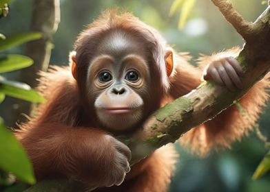 Orangutan Baby In Jungle