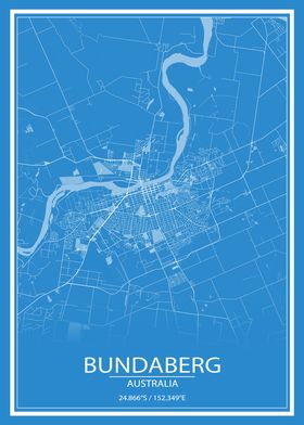 Bundaberg AU Blue City Map