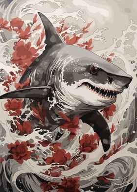 Shark Japanese Painting