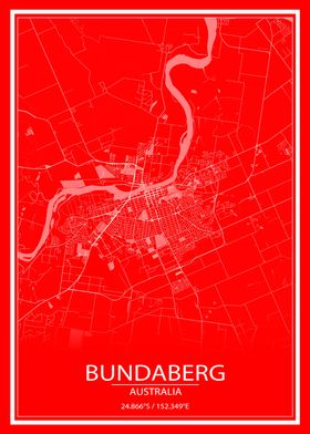 Bundaberg AUS Red City Map