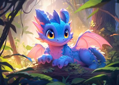 Cartoon Blue Baby Dragon