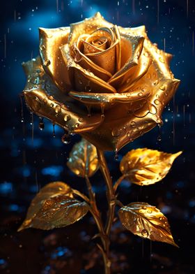 Rainy Golden rose flower