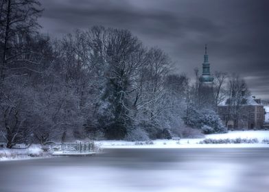 Winter frozen morning park