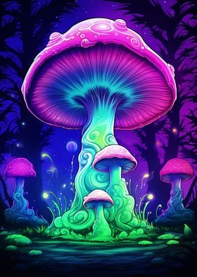 Neon Psychedelic Mushrooms