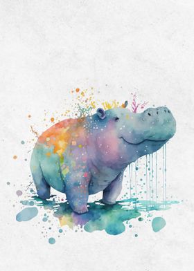 Watercolor Animals Rhino