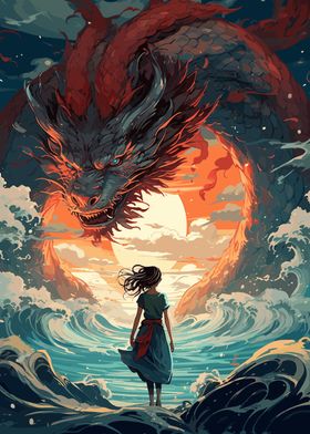 Fantasy Dragon Girl Sea