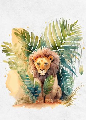 Watercolor Animals Lion