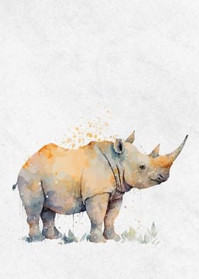 Watercolor Animals Rhino