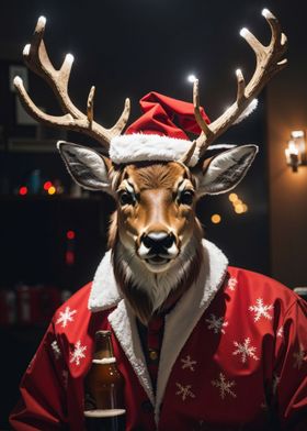 Deer drinking beer xmas