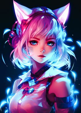 Cat Girls Anime neon