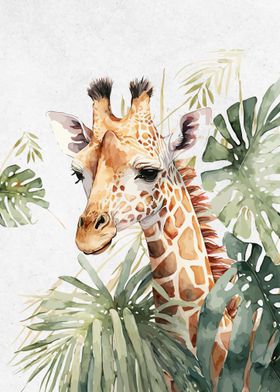 Watercolor Animals Giraffe