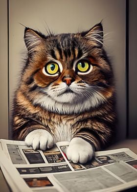 Cute Cat Reading Newspaper