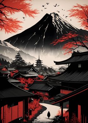 red Japanese mountain