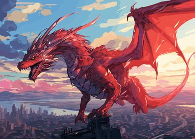 Fantasy Dragon Cityscape
