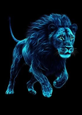 Blue Neon King Lion