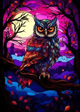 Owl Stained Glass Vibrant