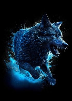 Neon Blue Wild Wolf