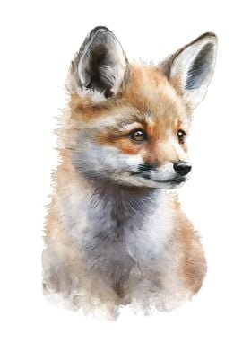 Baby Fox Watercolor Art