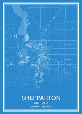 Shepparton AUS Blue Map