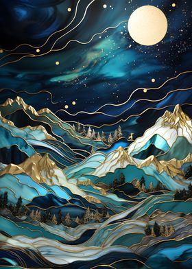 Starry Night Moonlit Peaks