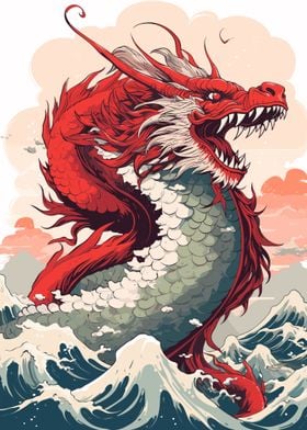 Japanese dragon in sea