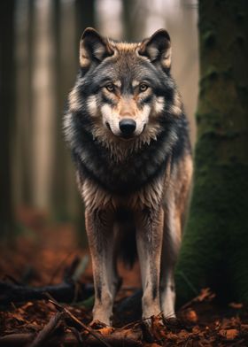Grey wolf in the woods