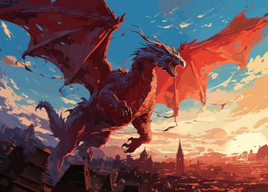 Fantasy Cityscape Dragon