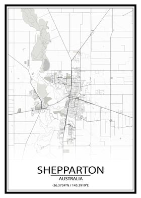 Shepparton AUS White Map