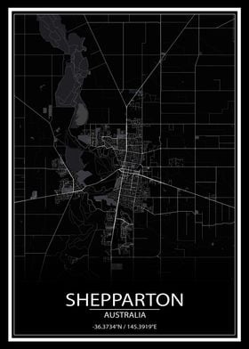 Shepparton AUS Black Map