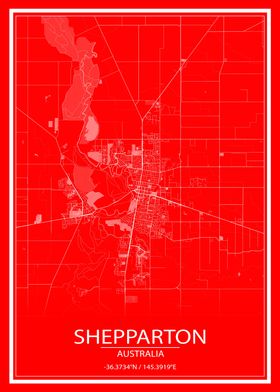 Shepparton Red White Map