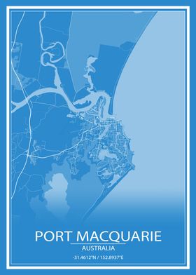 Port Macquarie AU Blue Map