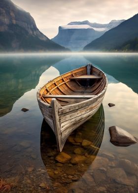 Boat at Lake by Mountains