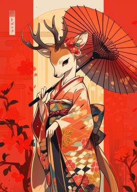 Deer Geisha with umbrella