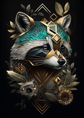 Raccoon Abstract Gold