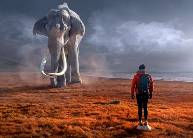 Man Near A Mammoth