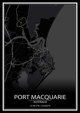 Port Macquarie Black Map