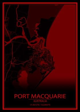 Port Macquarie AUS Red Map