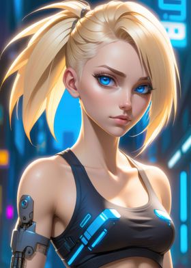 Cyberpunk Girl Blond Waifu