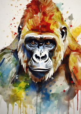 Watercolor Painted Gorilla