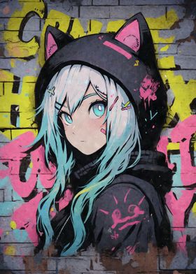 Cute Kawaii Cat Face Japanese Anime - Kawaii - Posters and Art Prints