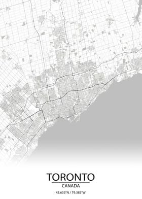 Toronto Canada White Map