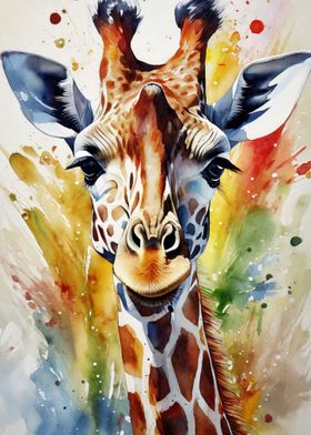 Watercolor Painted Giraffe