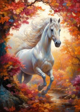 Wild White Horse in Autumn