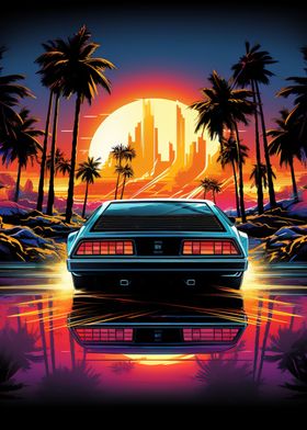 Synthwave Retro Car Sunset