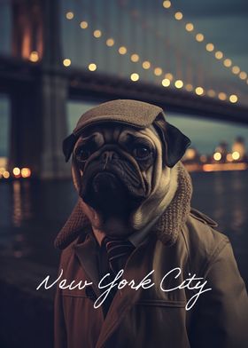 Pug New York City Bridge