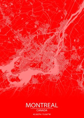 Montreal CA Red White Map