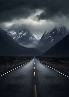 Road in cloudy Mountains