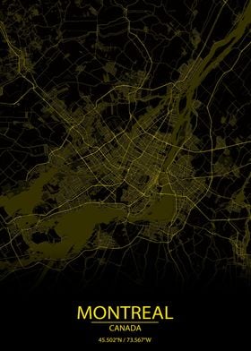 Montreal Canada Yellow Map